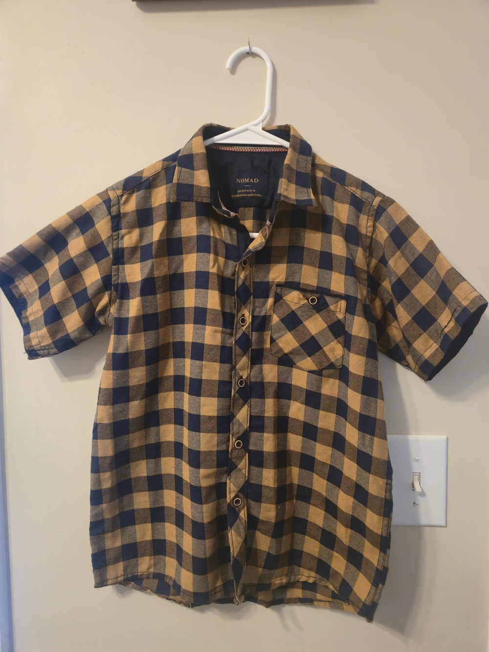 Nomad Boy's Yellow and Navy Check Short-Sleeve Shirt
